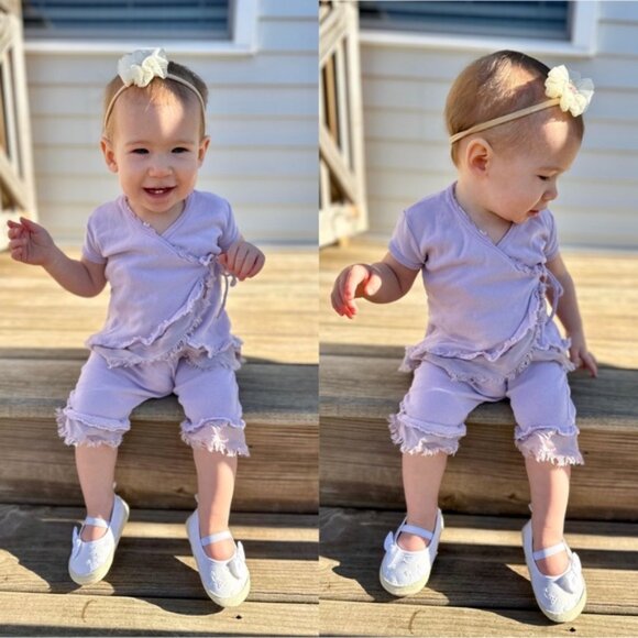 Luna Luna Copenhagen | Lavender Kimono Ruffle Top & Capris Set | Size 36 Months - Picture 1 of 12